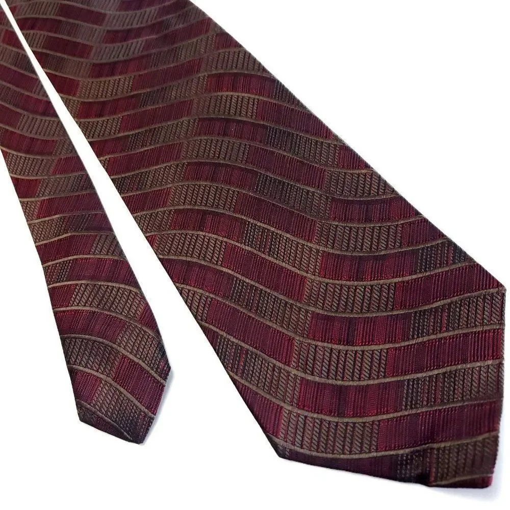 Pronto Uomo Red Silk Tie Woven Wide Striped‎